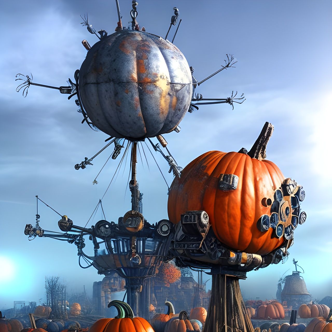 Detailed Sci-Fi Pumpkin Village in Technosphere