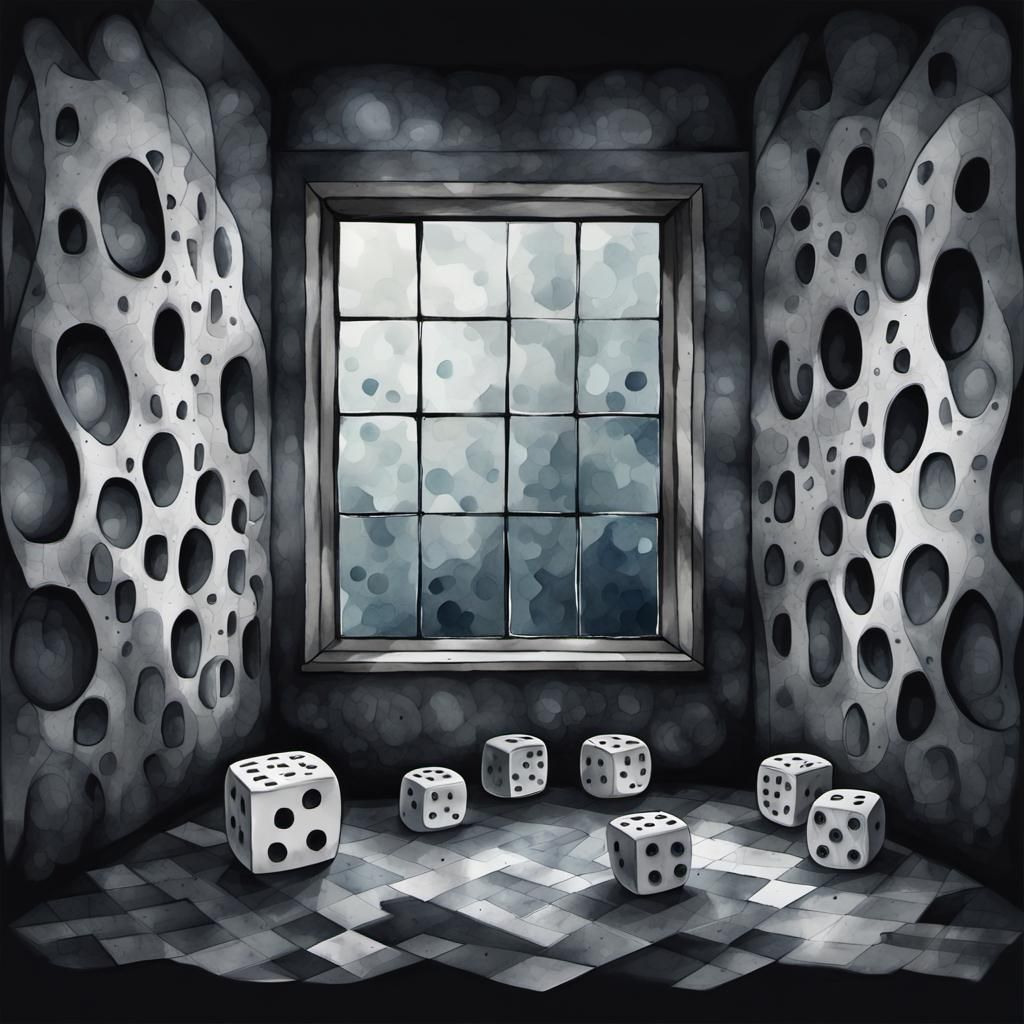 Aesthetic Watercolour Room with Dice and Grey View
