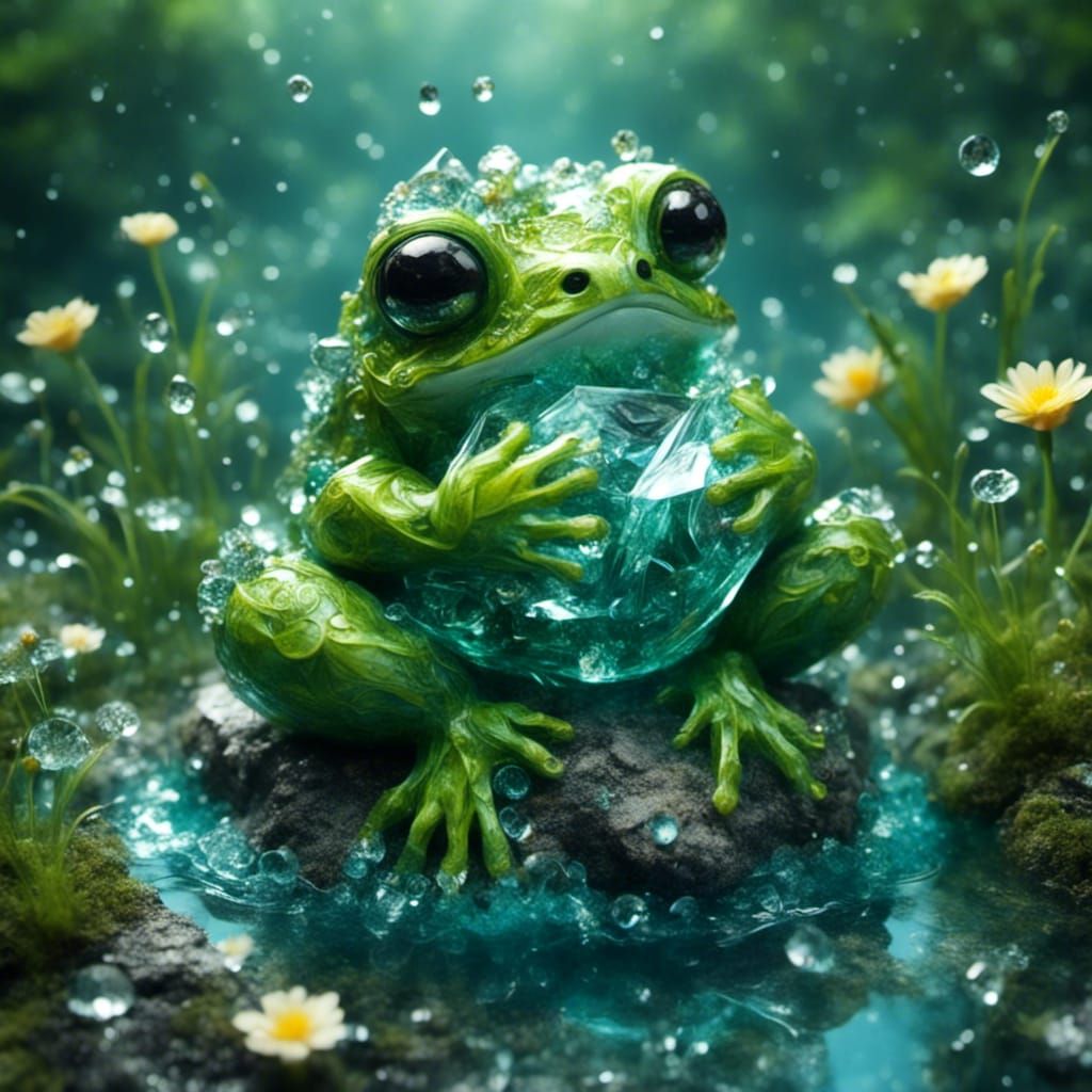 Cute Frog on a Rock in Lake