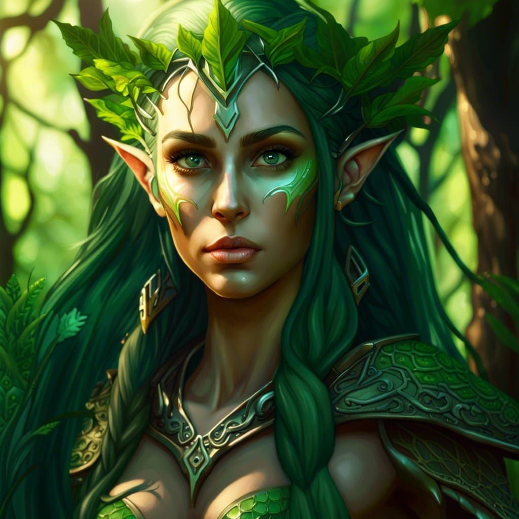 Warrior Elf Princess in Forest, Detailed Matte Painting