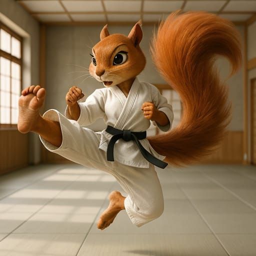 Squirrel Karate Master in Pixar-Style 3D Animation