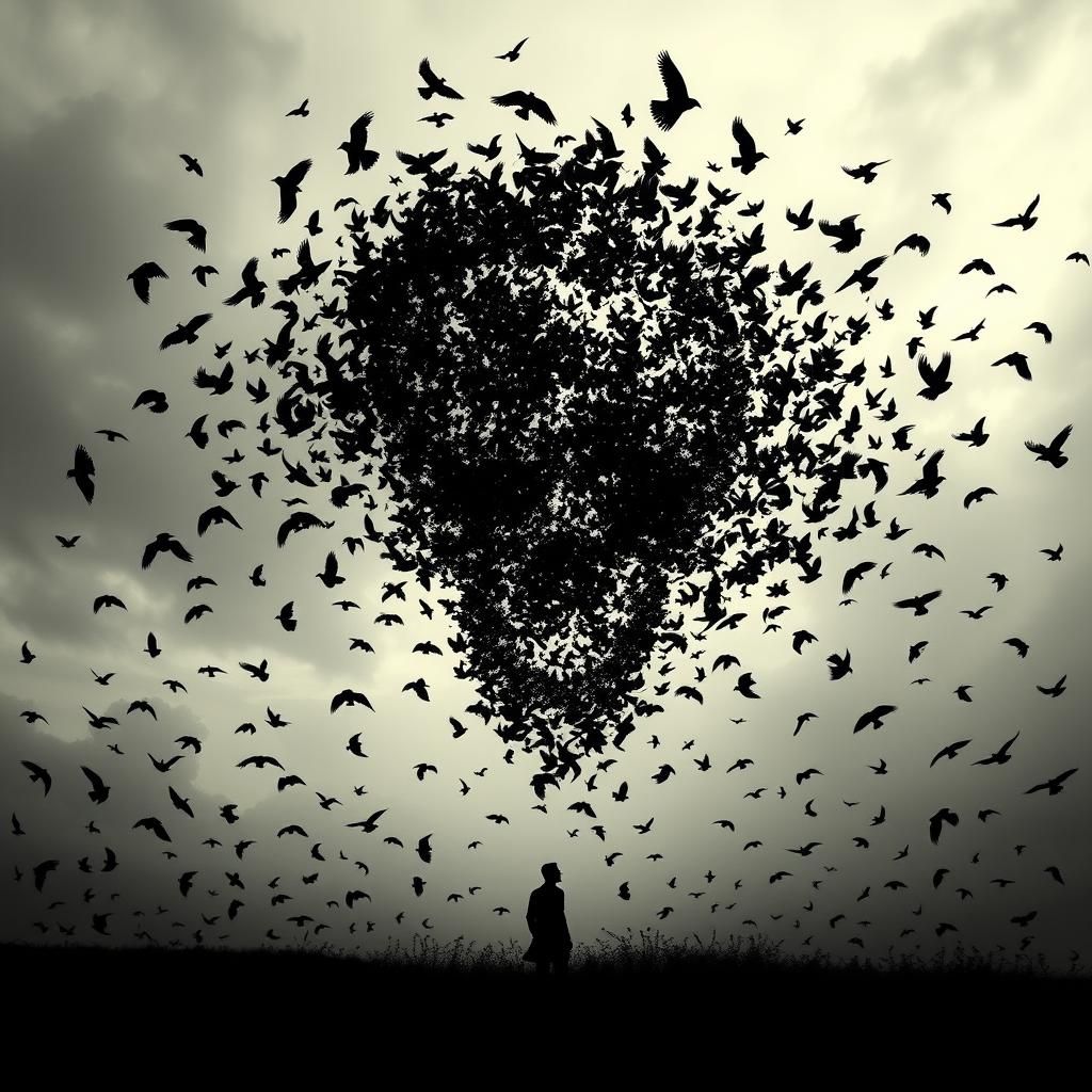 Blackbird Skull Formation in Dystopian Sky