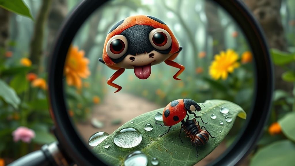 Ladybug on Dewy Leaf in 3D Animated Forest