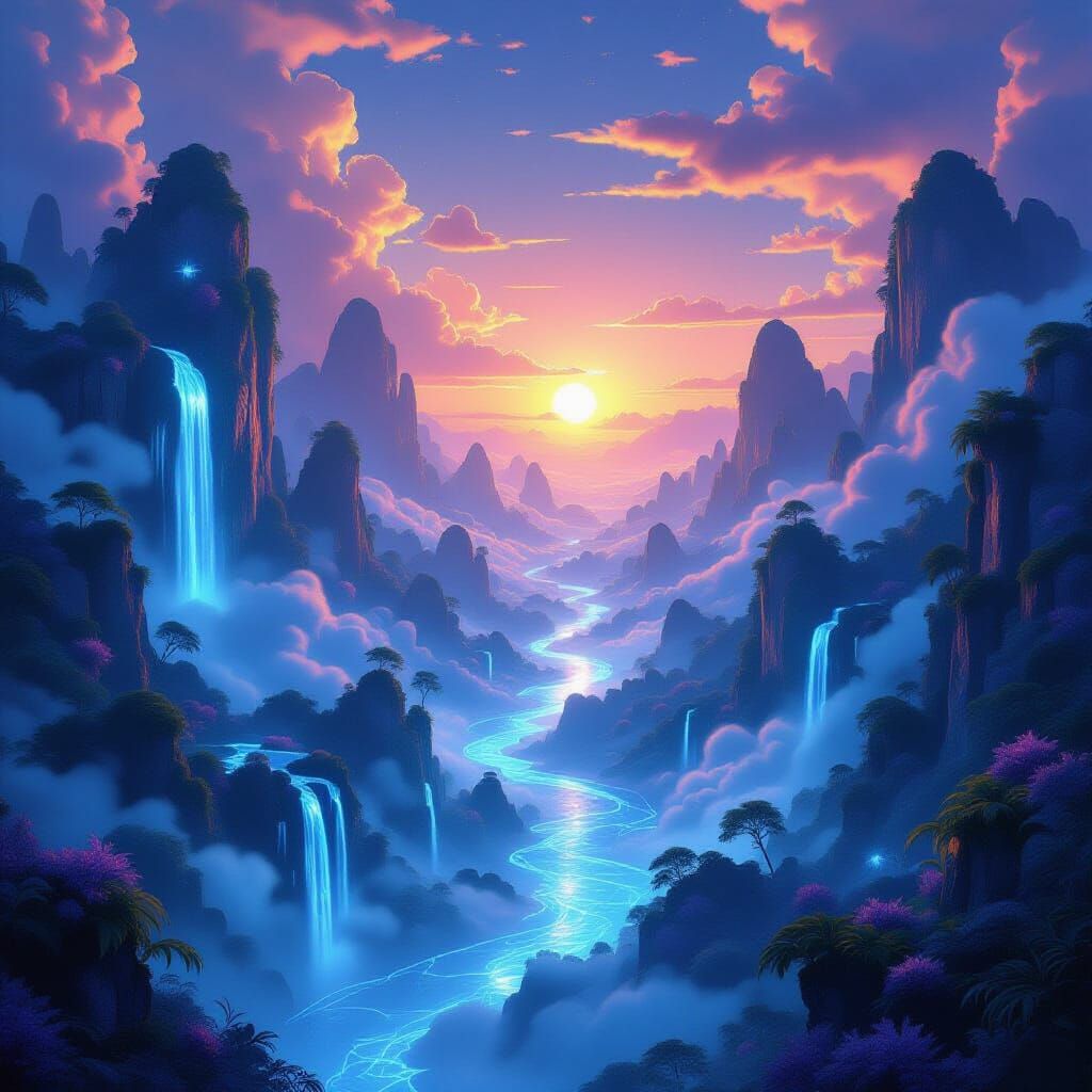 Ethereal Dreamscape with Bioluminescent Flora and Floating I...