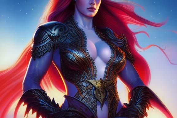 Fantasy Woman with Red Hair in Dragonscape