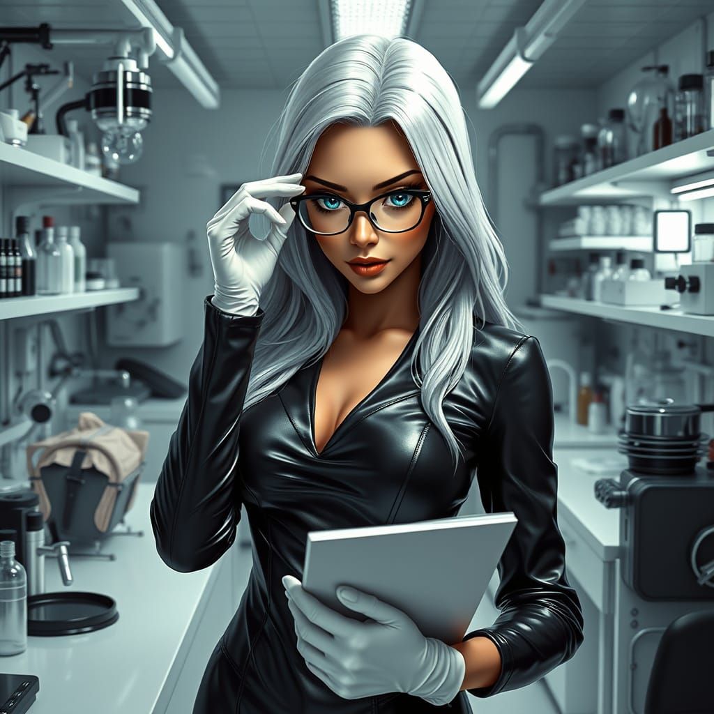 Femme Fatale Scientist in High-Tech Laboratory