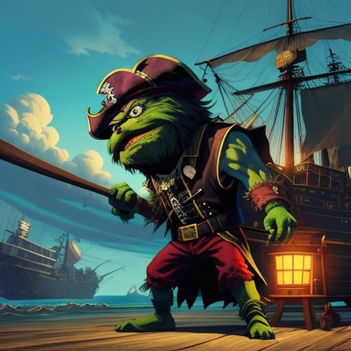 Oscar the Grouch as Anime Pirate on Ship