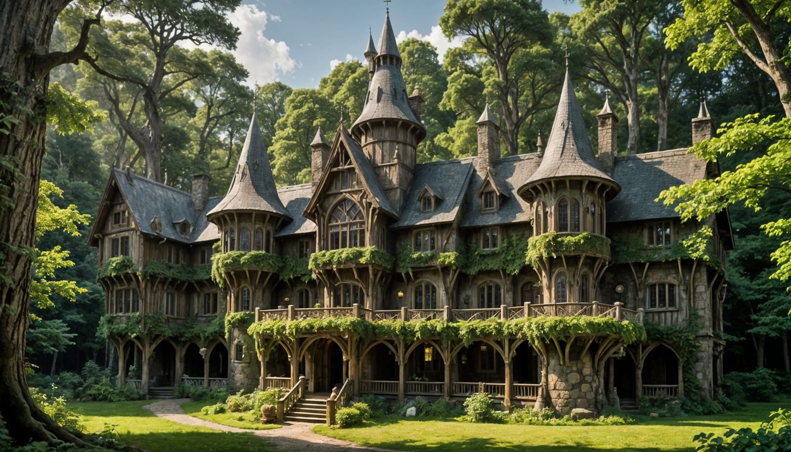 Ethereal Elven Lodge Amidst Pine Woods