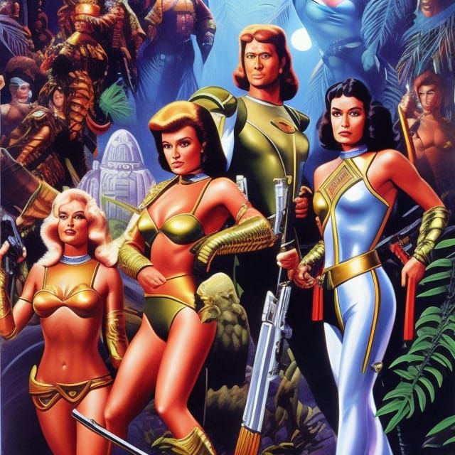 Buck Rogers and Venusian Amazons, Retro Sci-Fi Portrait