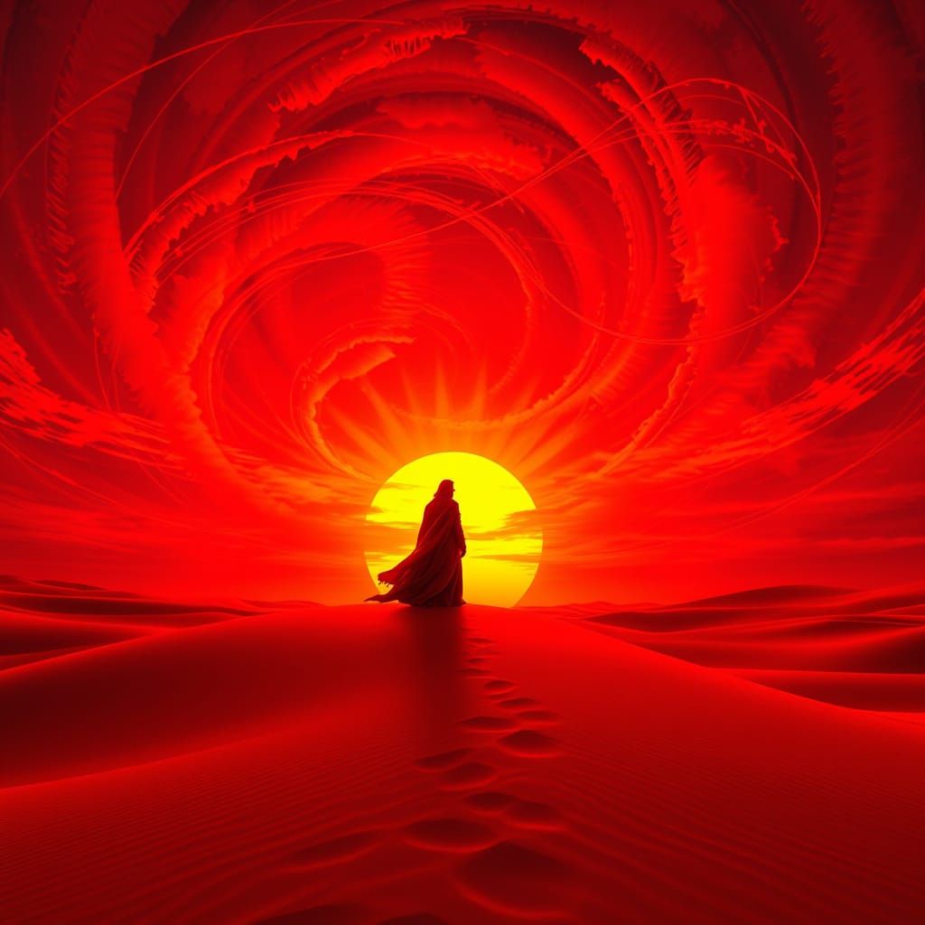 Desert Silhouette in Flowing Robes: Digital Art
