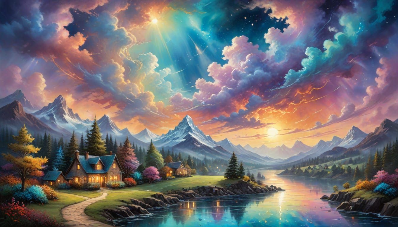 Ethereal Fantasy Landscape with Holographic Foil Effect