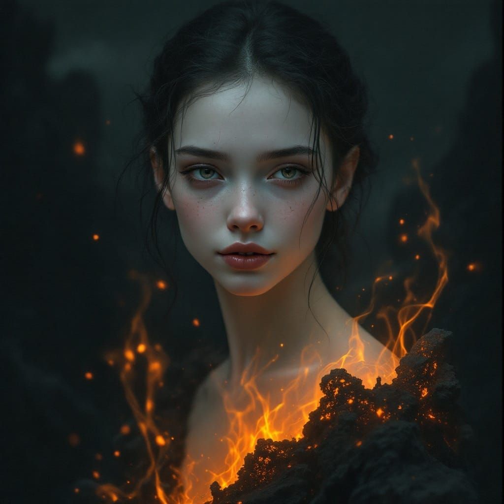 Porcelain Girl in Dark Tsingy Landscape