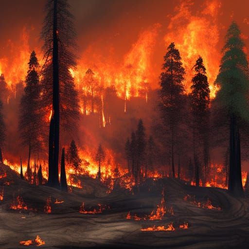 Destructive Forest Fire in Detailed Matte Painting
