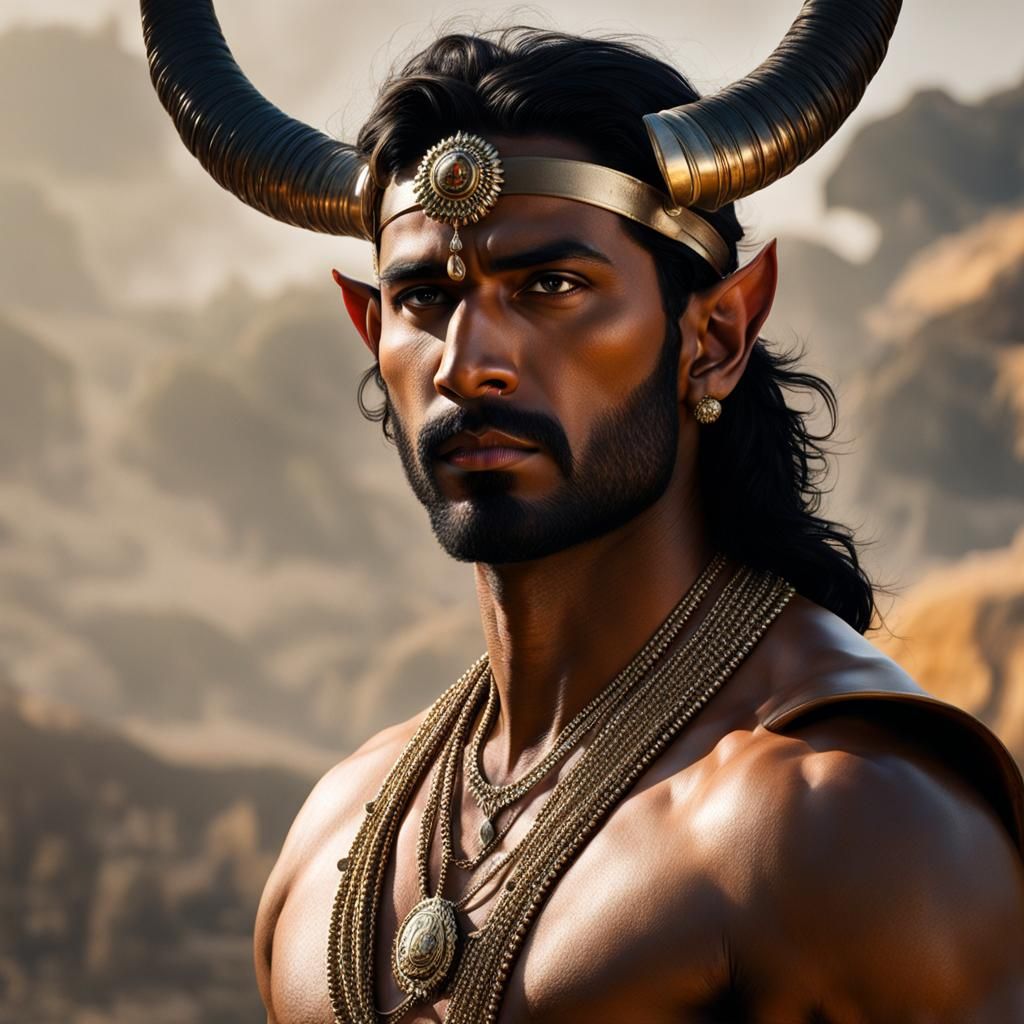 Hyperrealistic Demon Portrait of Indian Man