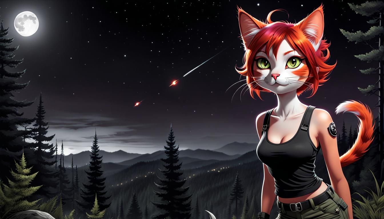 Noir Cartoon Cat-Woman Stares at Camera