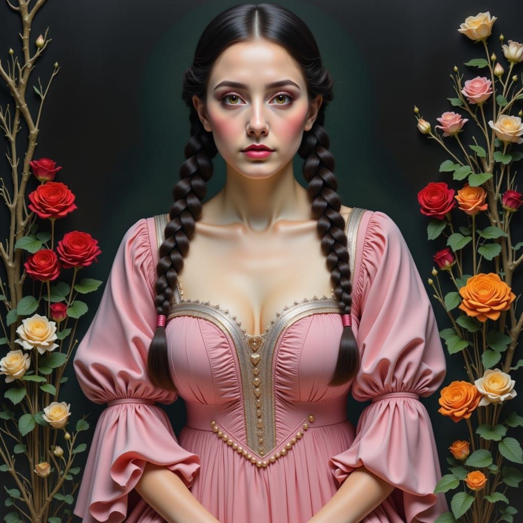 Beautiful Tsarina in Floral Park: Surreal Portrait