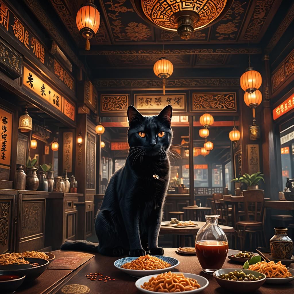 Orange-Eyed Cat with Soy Sauce, Detailed Digital Painting