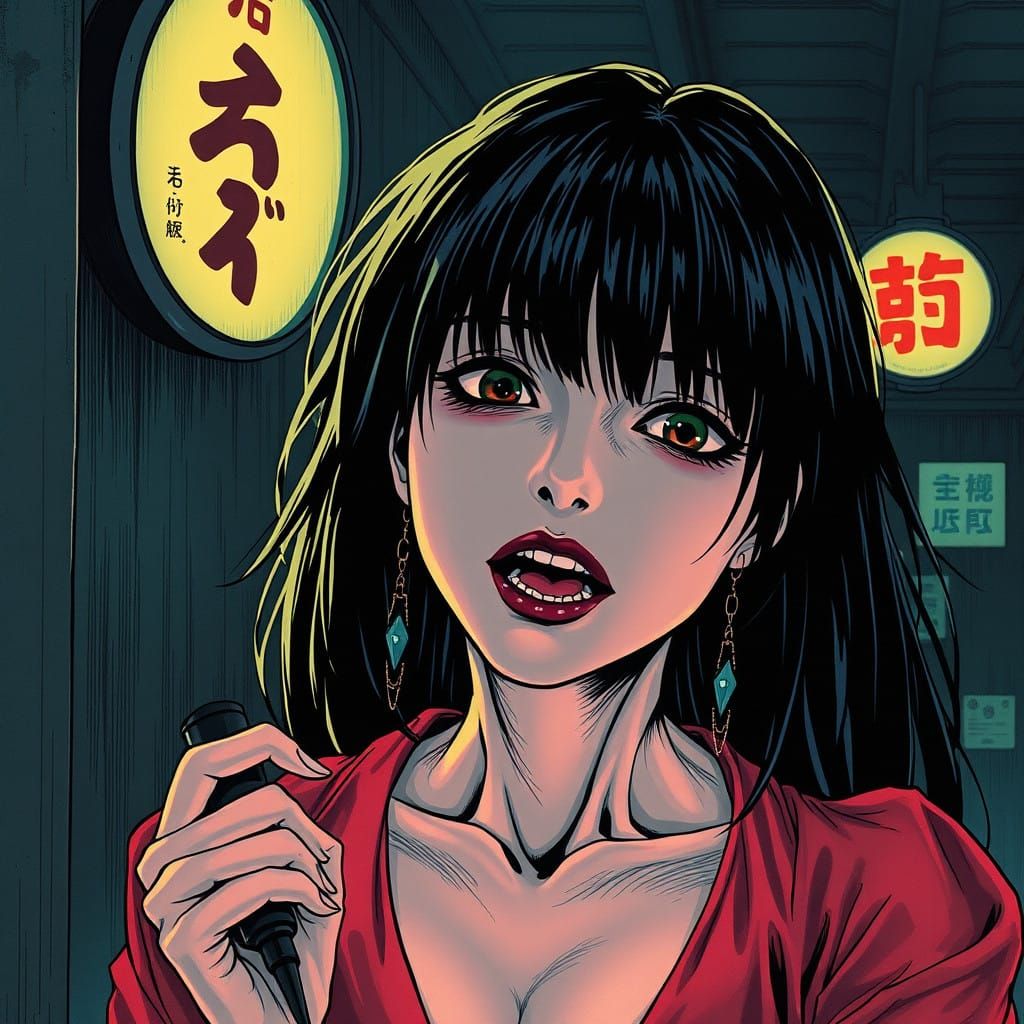 Surreal Japanese Horror Goddess with a Slit Mouth