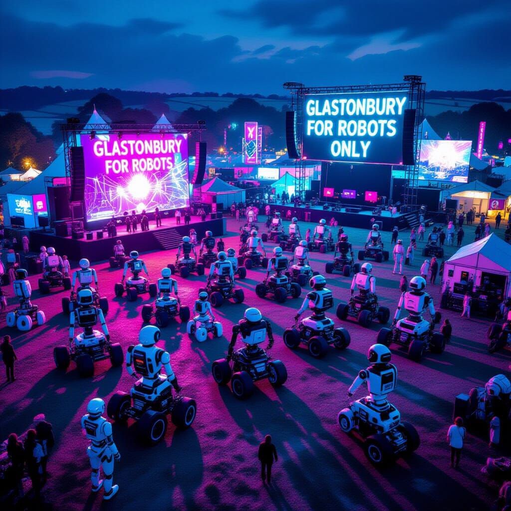 Robots at a Futuristic Glastonbury Festival