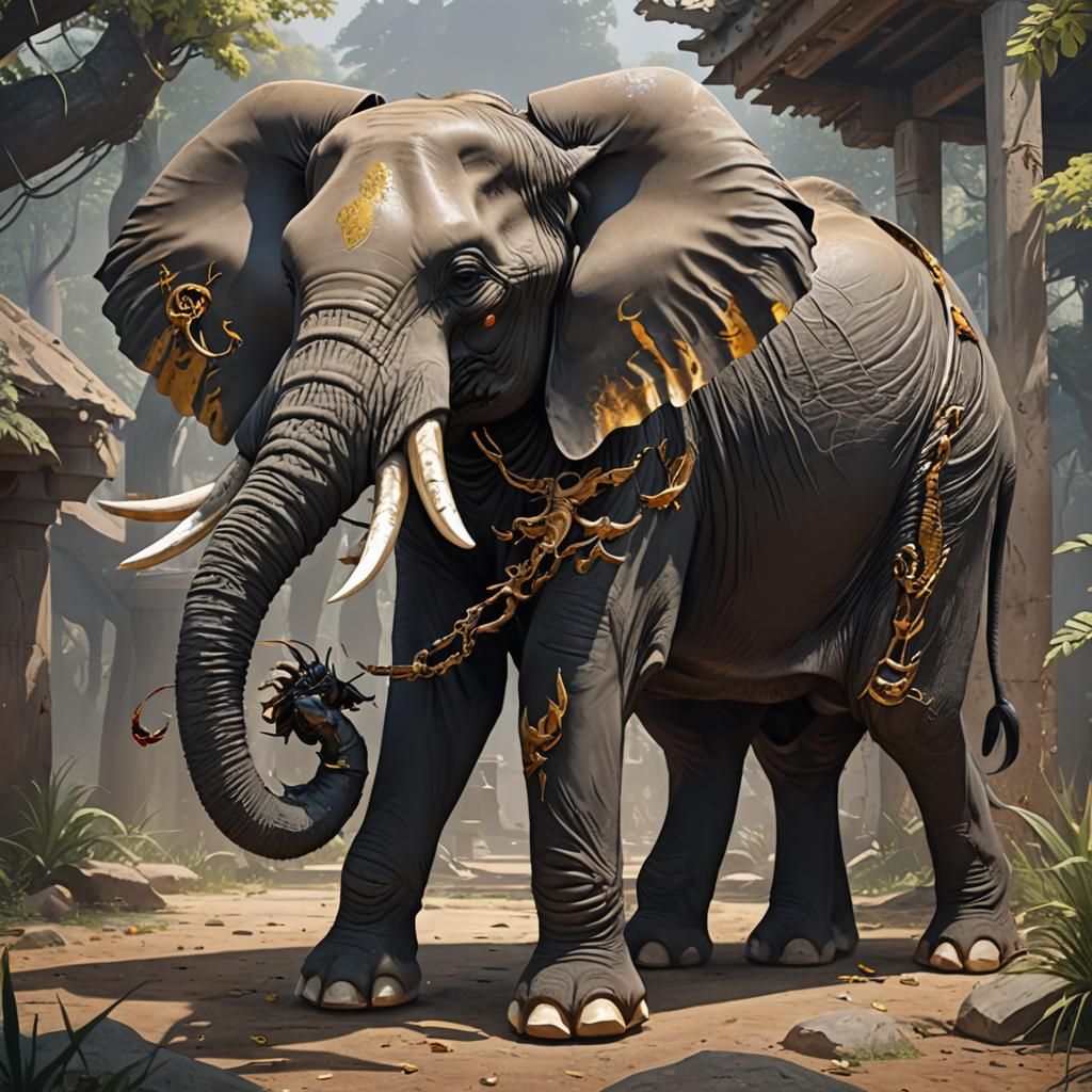 Elephant Scorpion Tail in Detailed 3D Anime Art