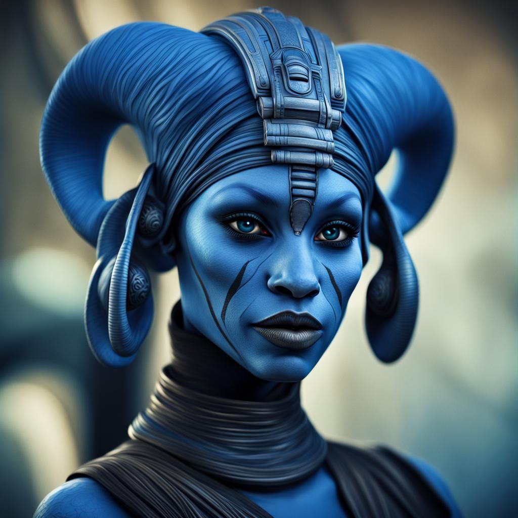 Blue Twi'lek Woman: Hyperrealistic Cinematic Portrait