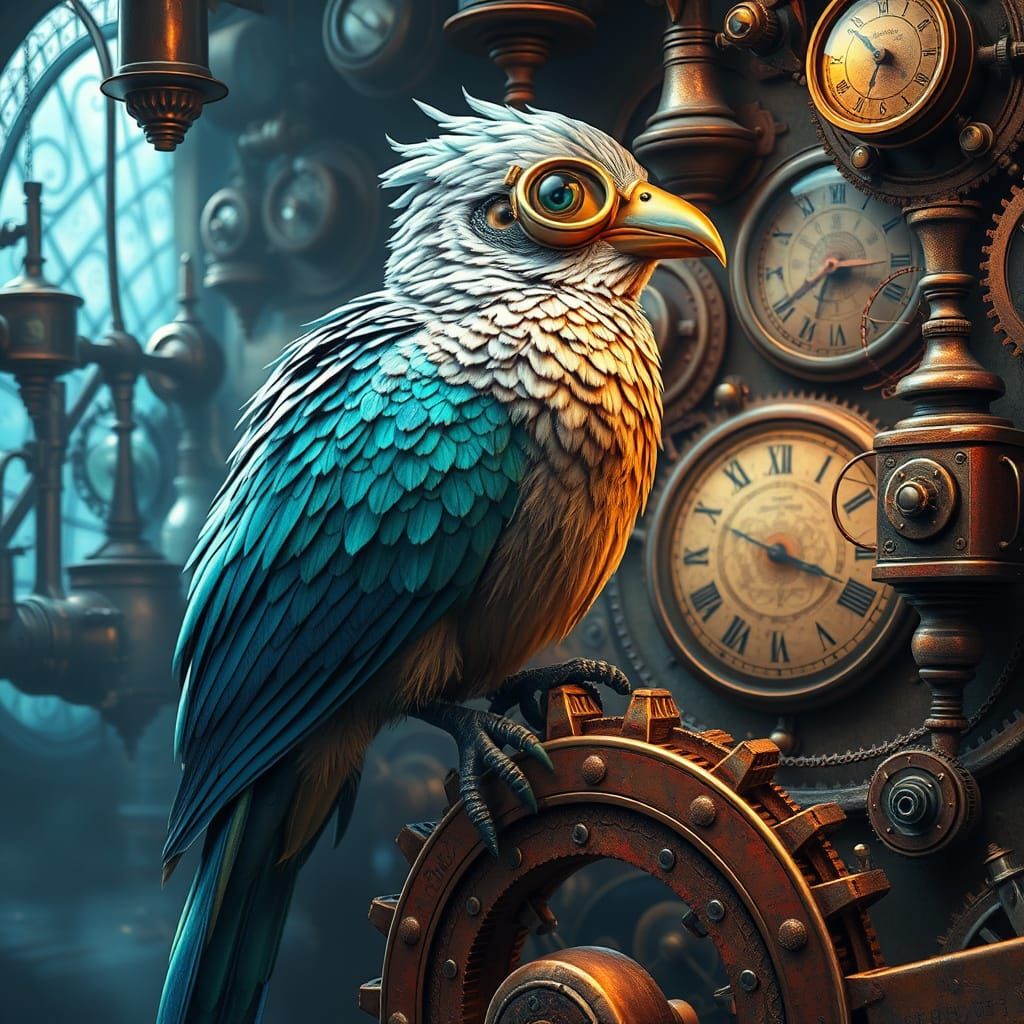 Steampunk Mechanical Bird on Vintage Gearwork