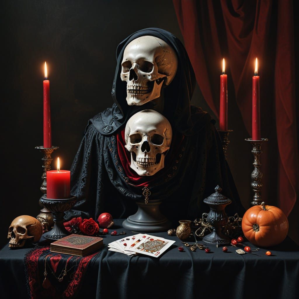 Ethereal Vanitas Still Life in Dramatic Baroque Style