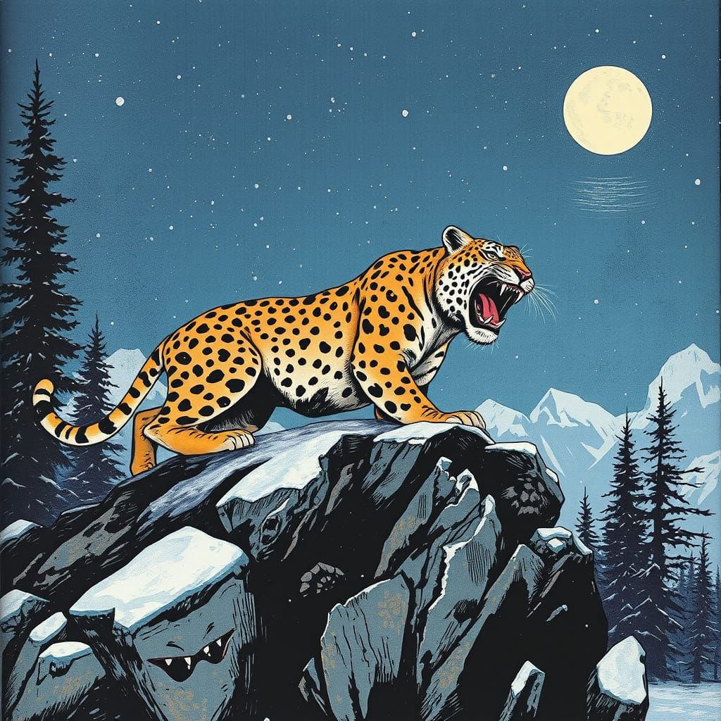 Surreal Mountain Lion in Mid-Dynamic Action