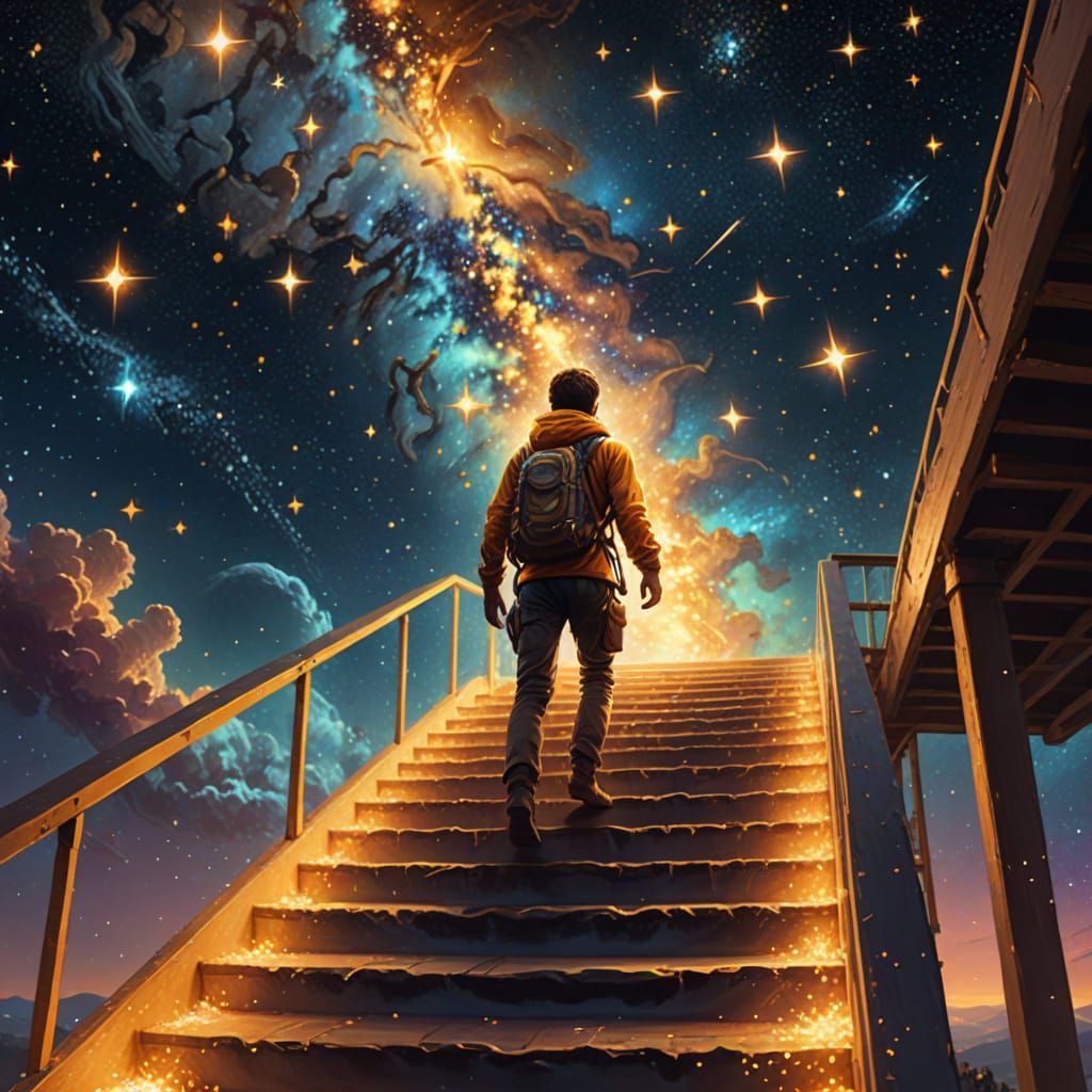 Person Climbing Stairs to the Stars