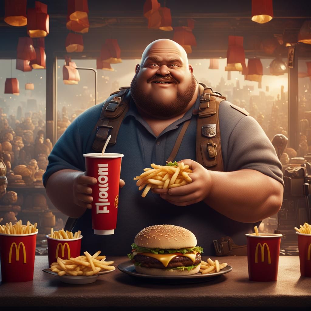 Detailed Matte Painting of Man Eating McDonalds