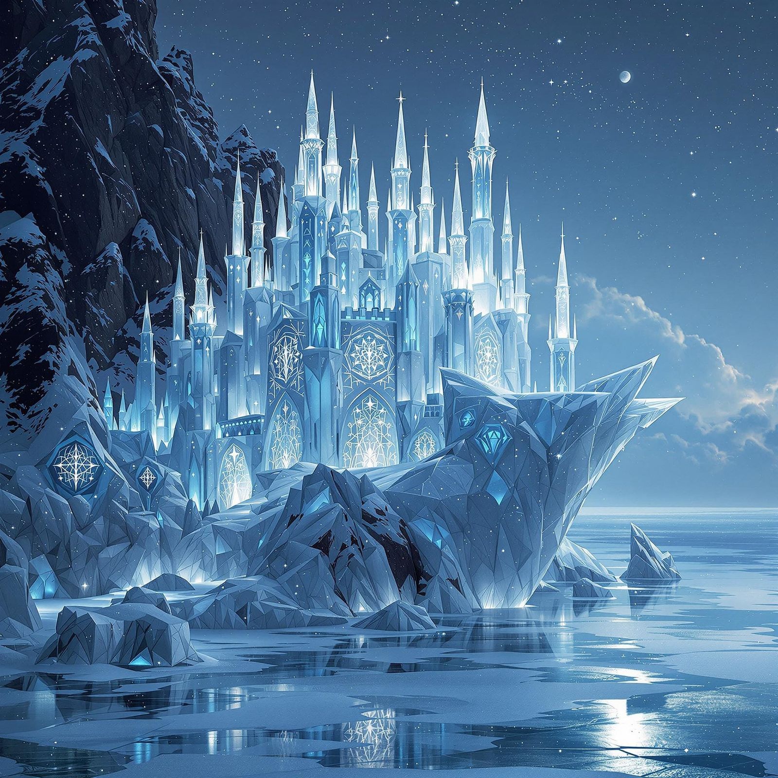 Ethereal Crystal Palace in Frosty, Lunar Light