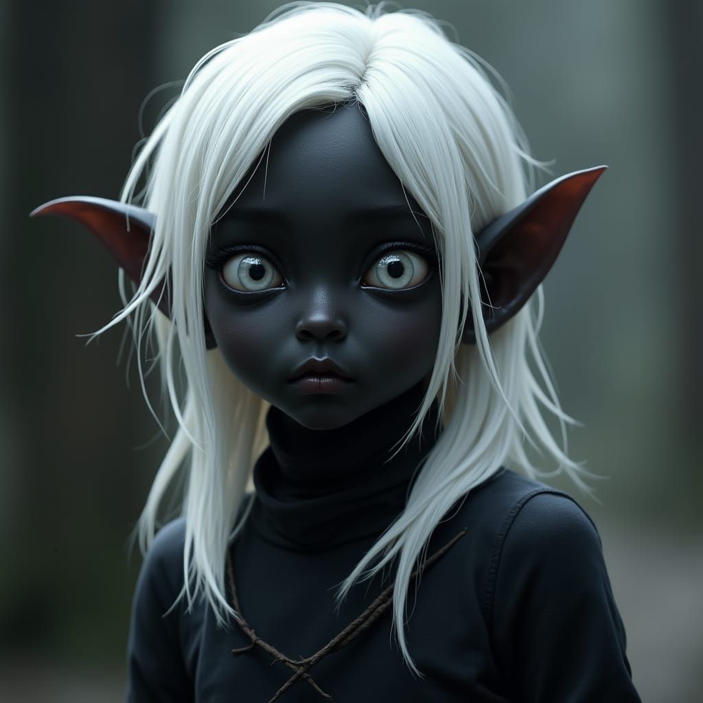 Striking Drow Elf with White Hair and Eyes