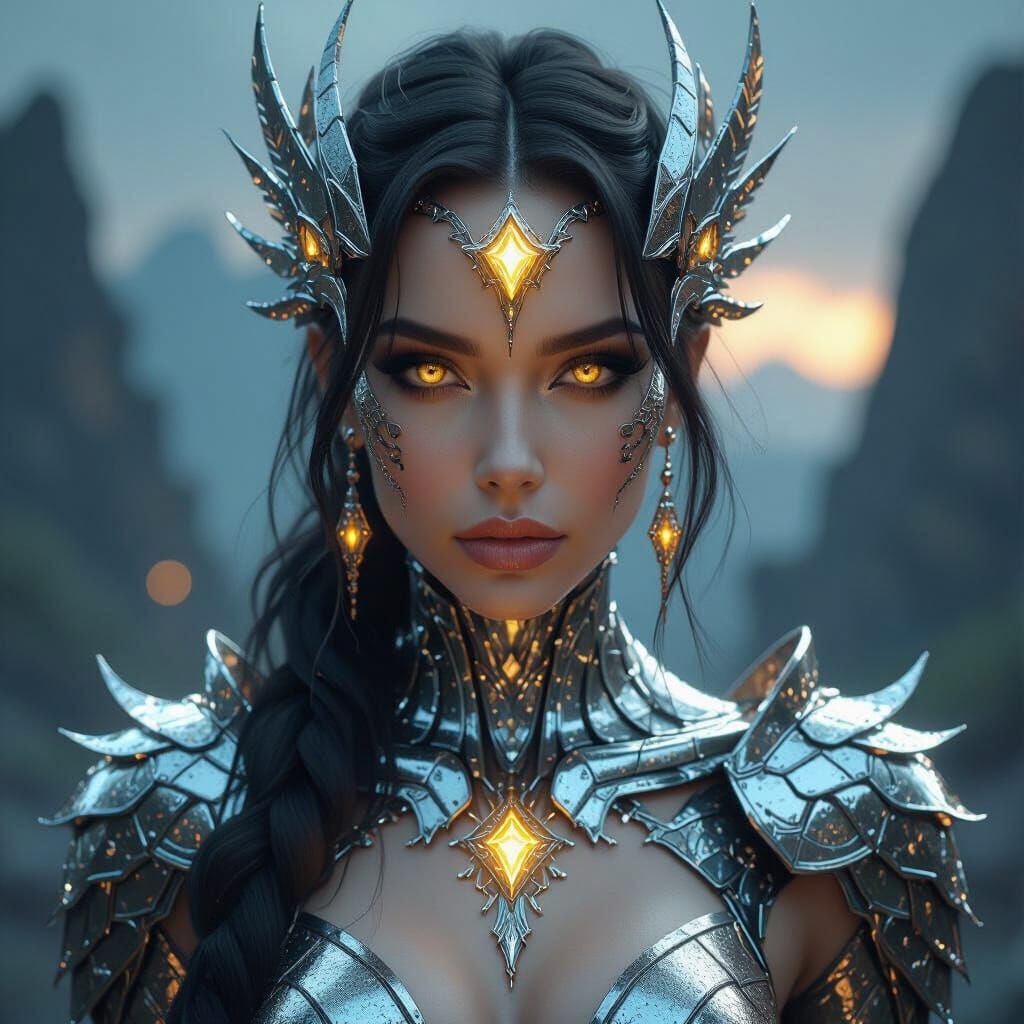 Crypto-Punk Overlord with Chrome Scales and Gold Eyes