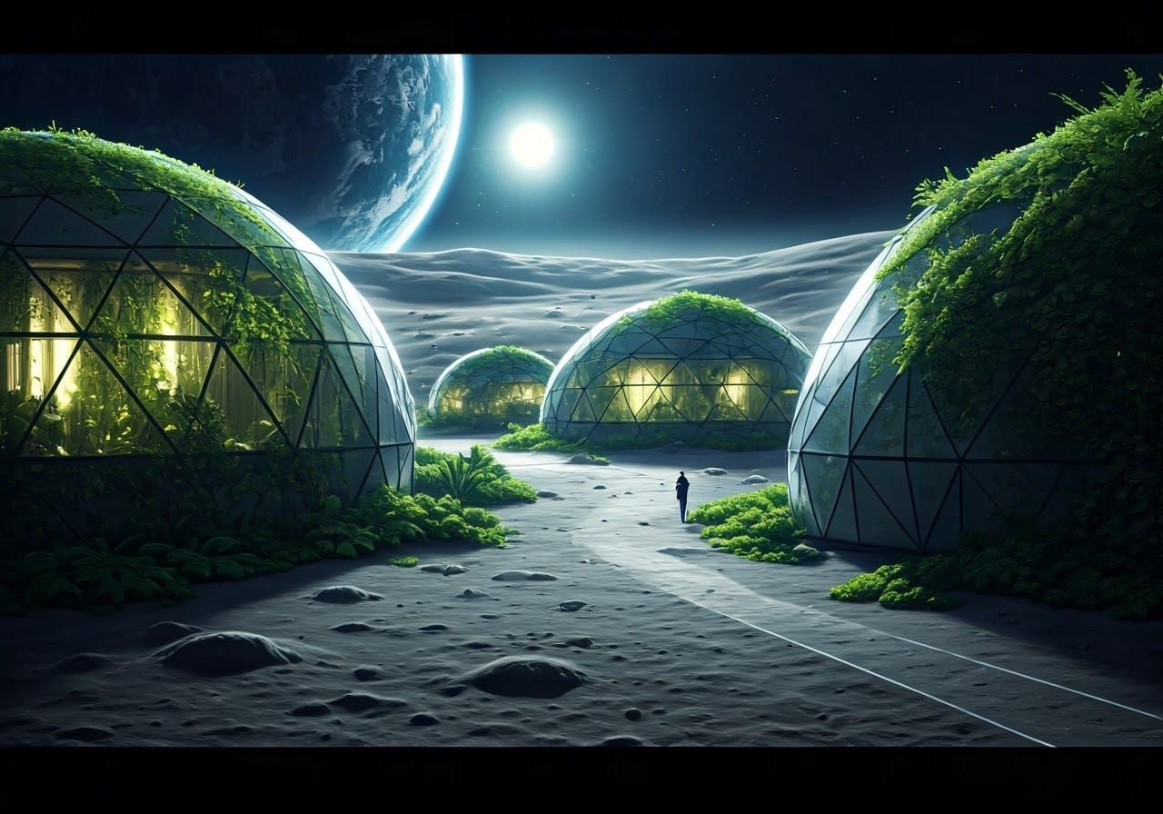 Lunar Colony Oasis in Cinematic Concept Art Style