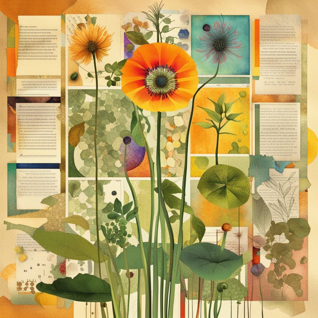 Botanical Pop Art Collage in Gouache Style