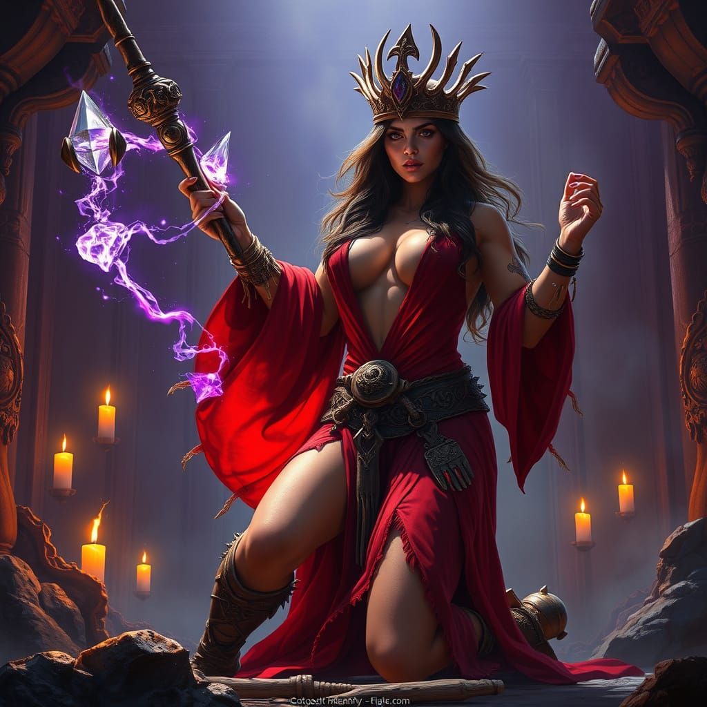 Dark Fantasy Priestess Confronts a Powerful Barbarian