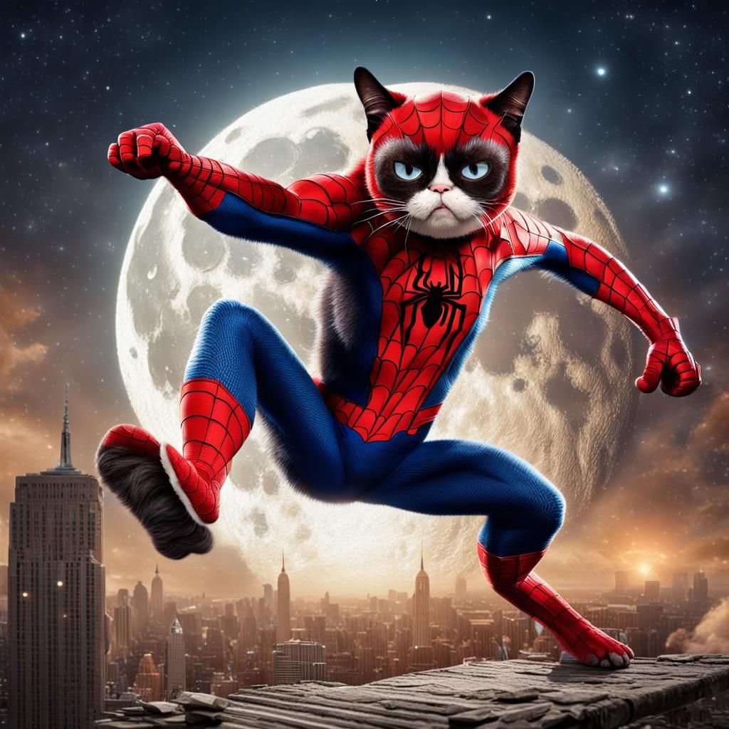 Grumpy Cat and Spiderman Moon Dance