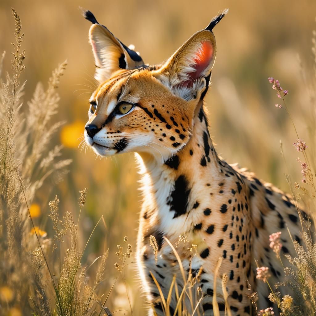 Serval Cat in Golden Savannah Light