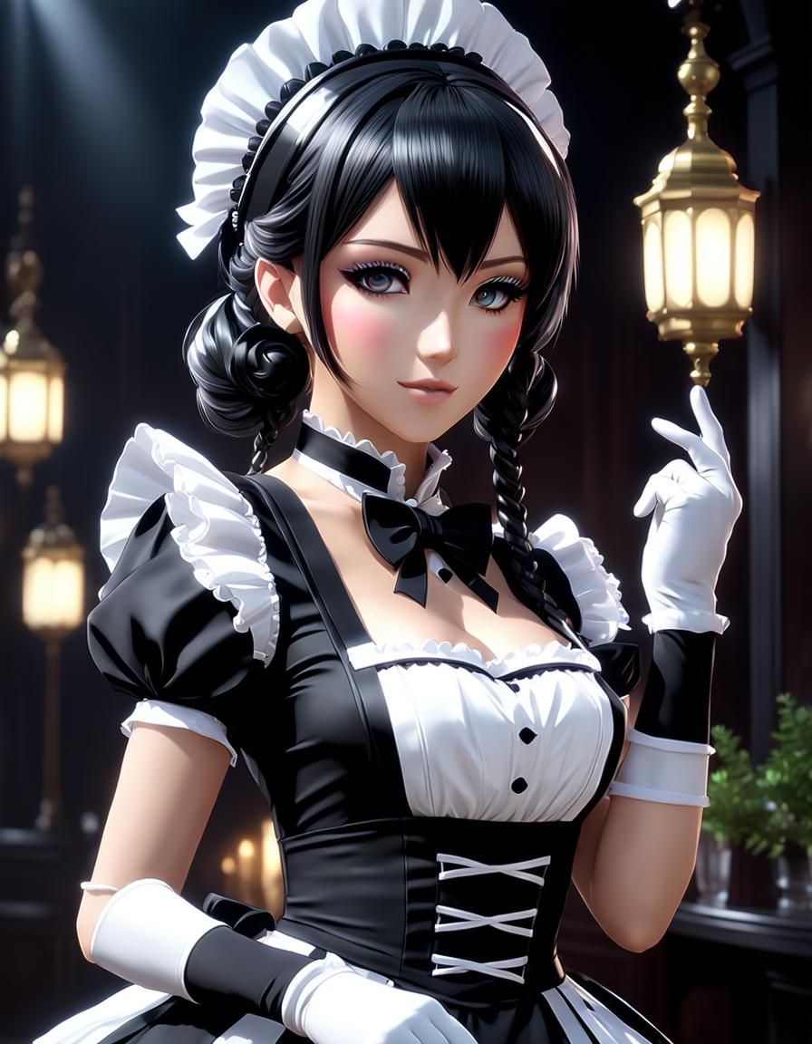 Anime Maid Girl in Hyperdetailed Outfit