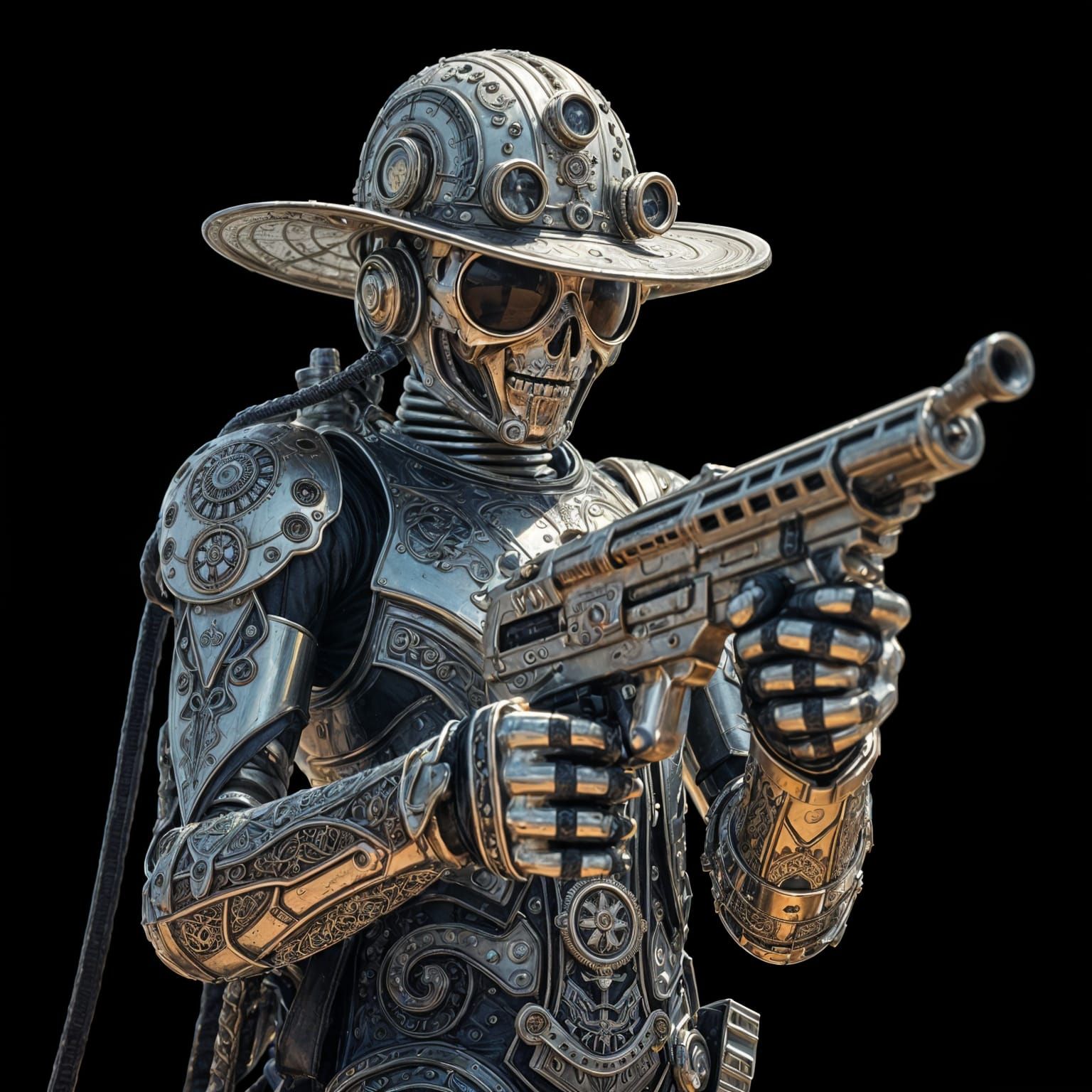 Steampunk Android Gunfighter with Silver Filigree