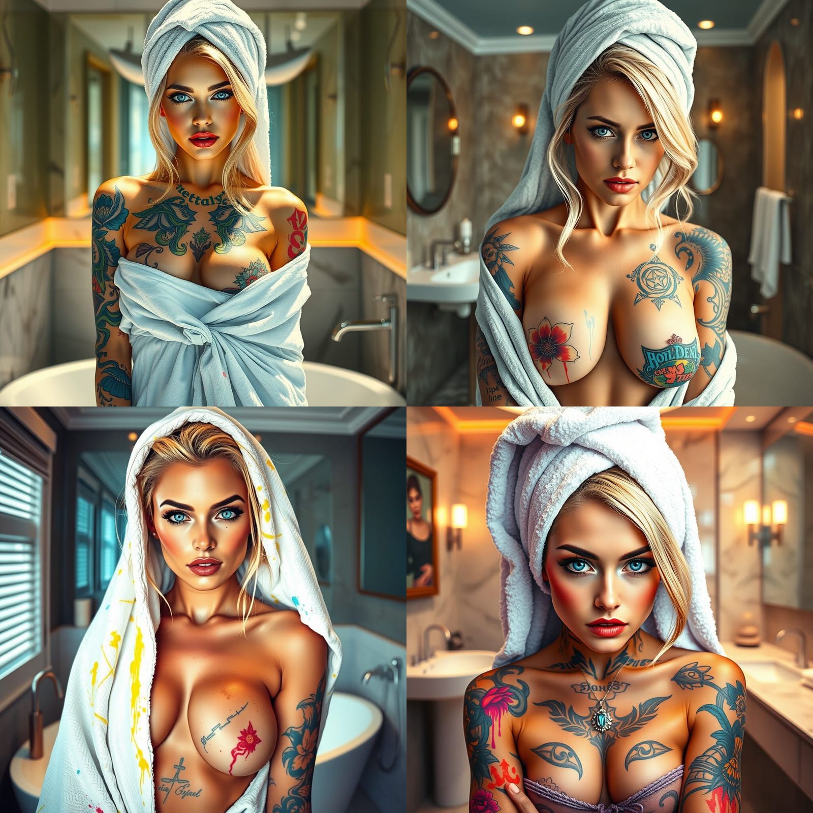 Tattooed Woman in Luxury Bathroom as Graffiti Art