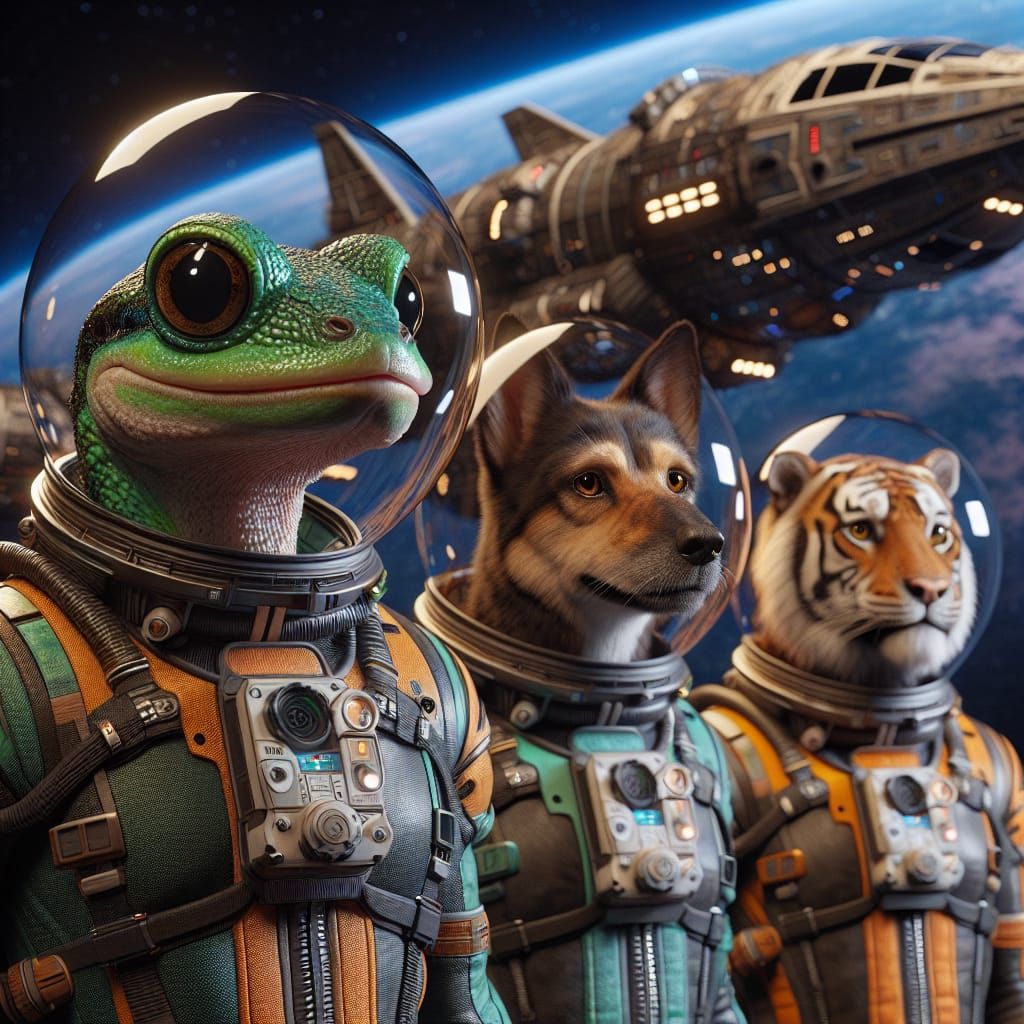 Anthropomorphic Animals in Space Suits Prepare for Launch