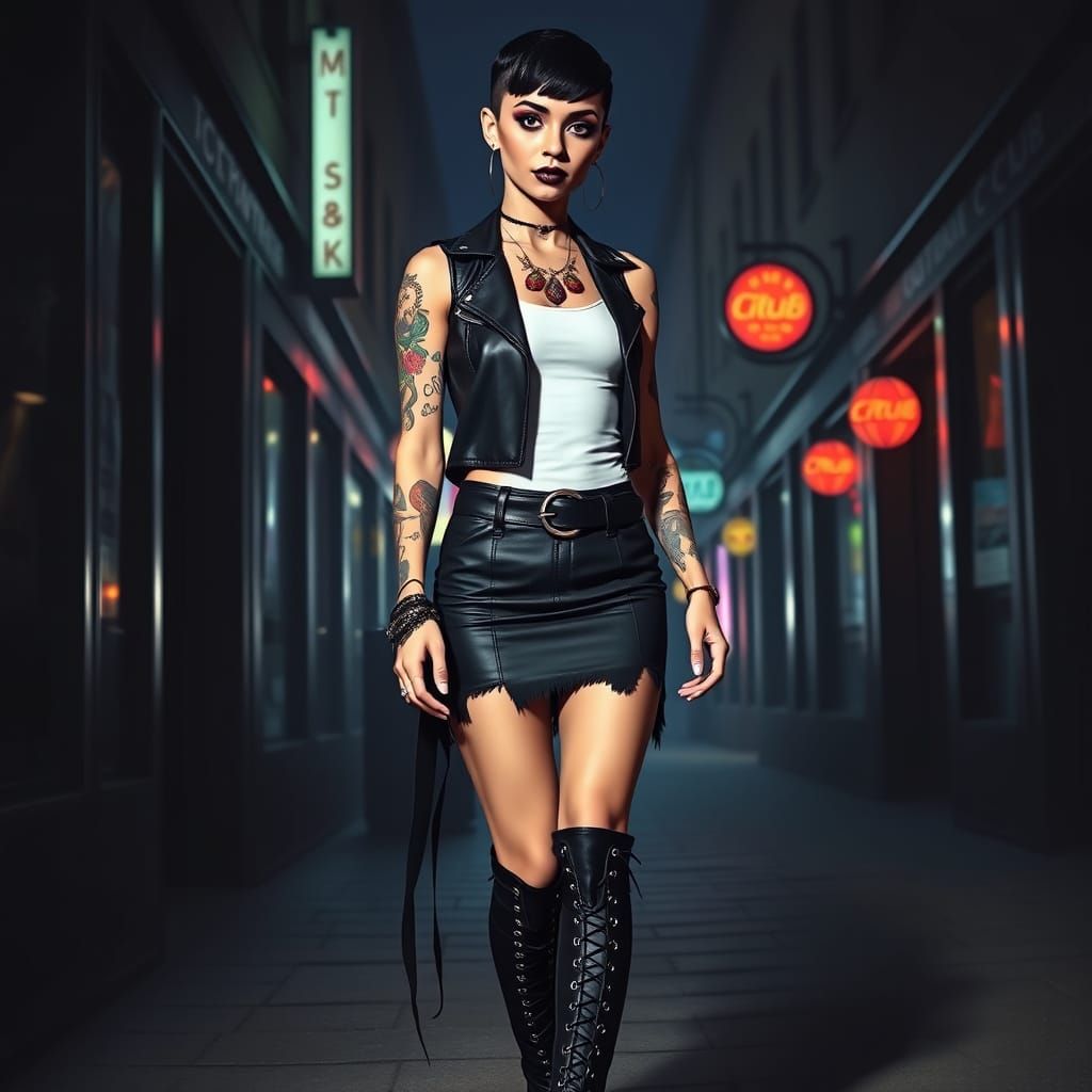 Goth Woman Walking to Club in Burtonesque Style