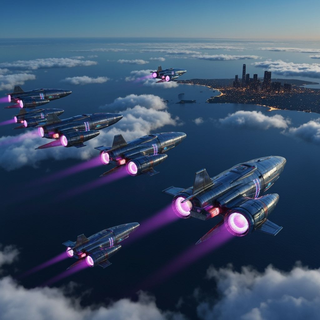 Futuristic Rocket Fleet Approaches Earth