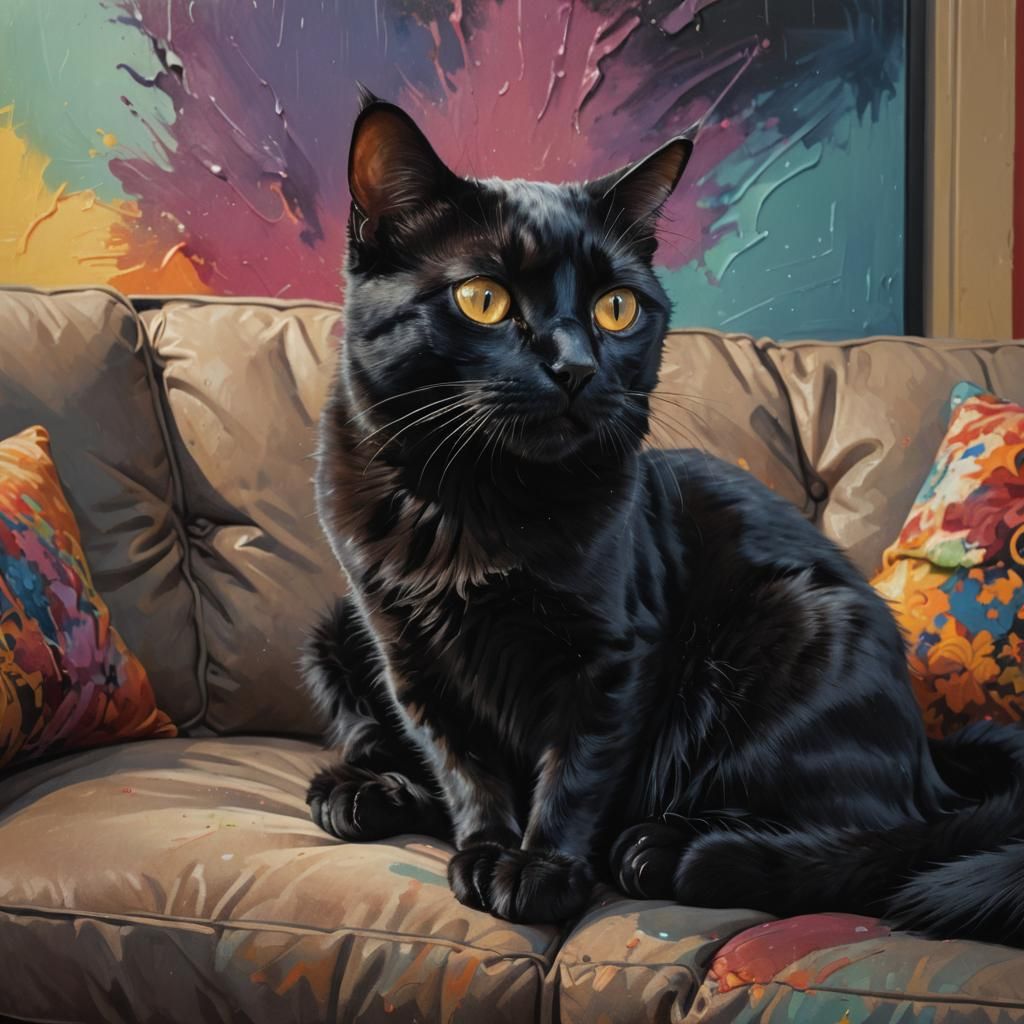 Hyperrealistic Black Cat Begs: Detailed Concept Art