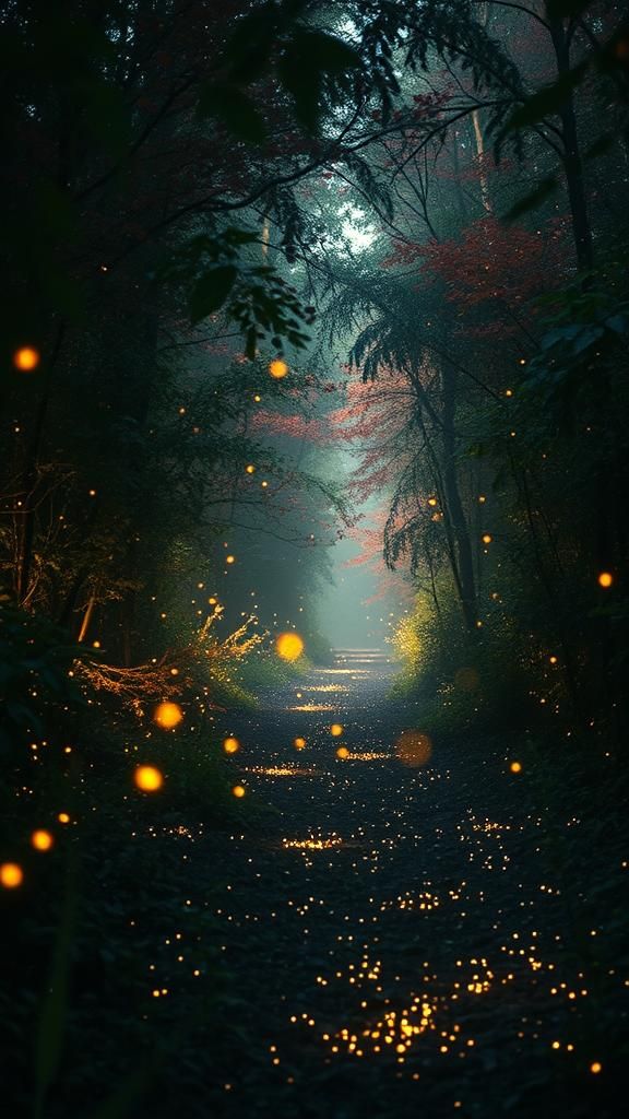 Enchanted Forest with Glitter and Fireflies