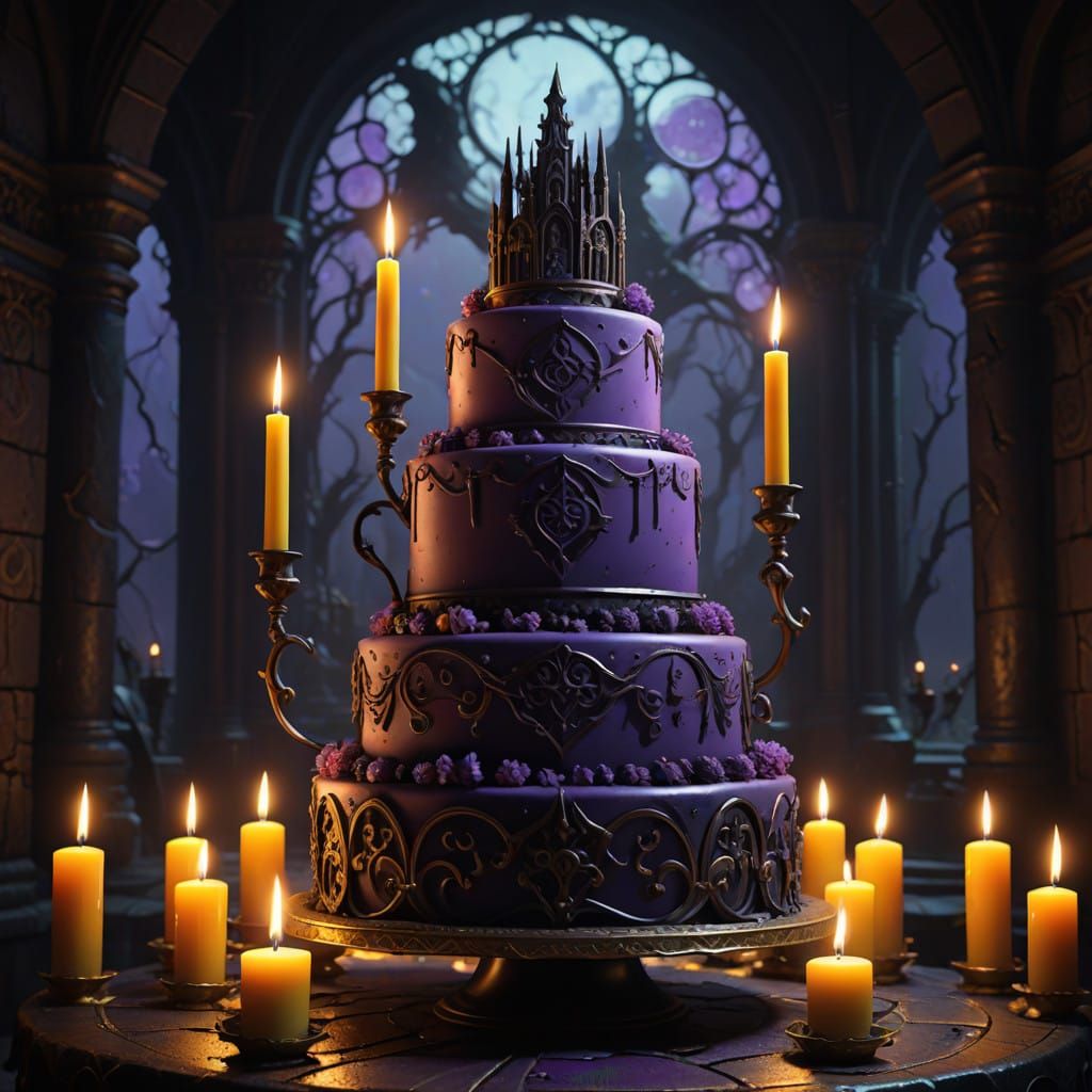 Gothic Cake on Ancient Altar in Splendid, Hyperdetailed Art