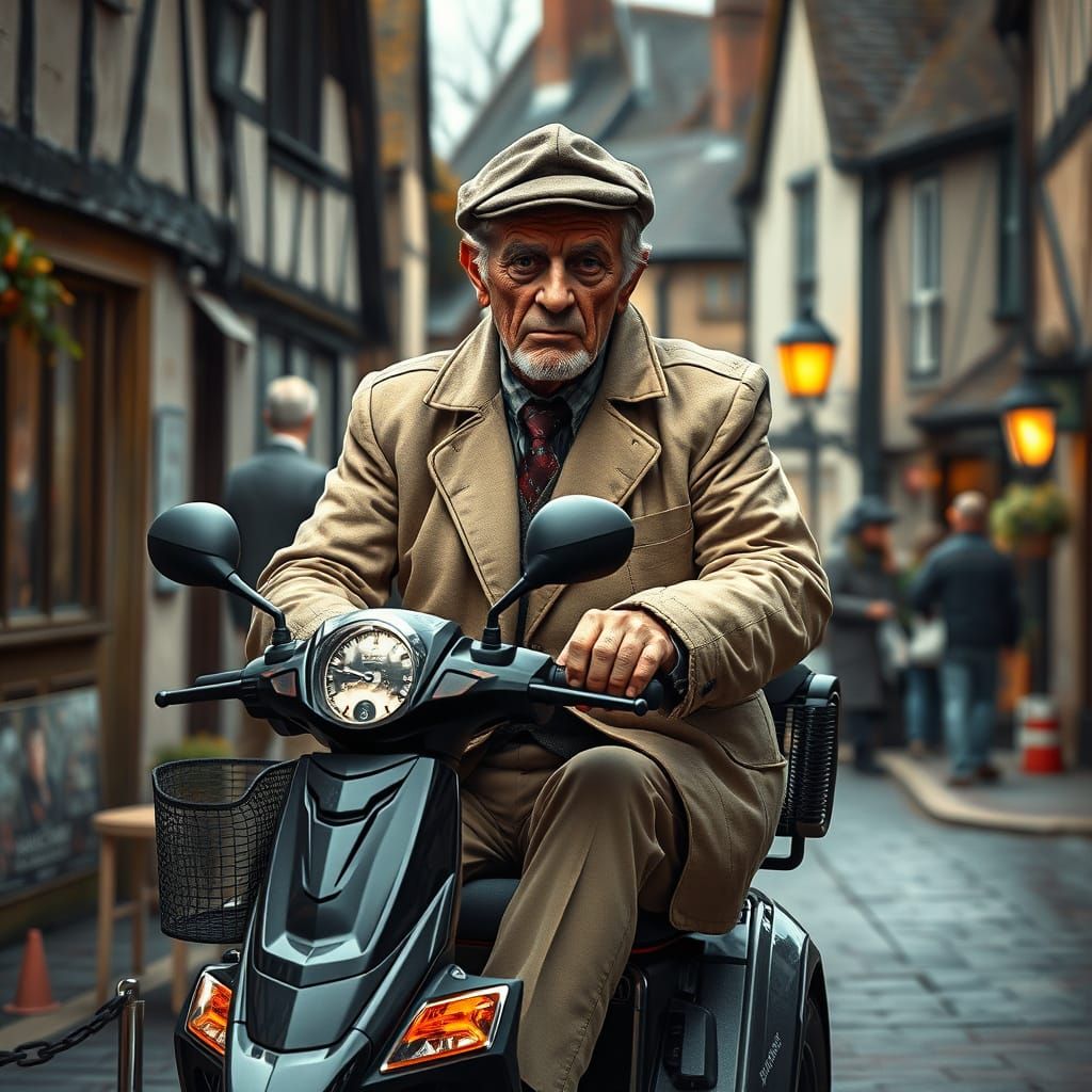 Angry Grandad Drives Jet Scooter: Artgerm Style