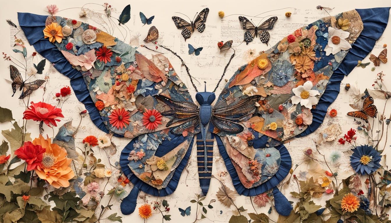 Surreal Collage Garden Blooms as Mechanisms Disintegrate