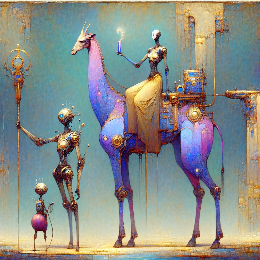 Fantasy Robot and Giraffe in Concept Art Style